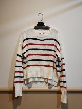 Striped Crewneck Sweater in Cream with Red and Navy